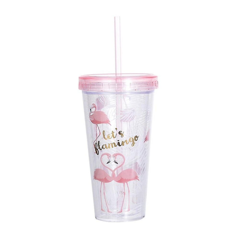 380ml Flamingo Minimalist Flat Top Water Bottle Tumbler With Straw