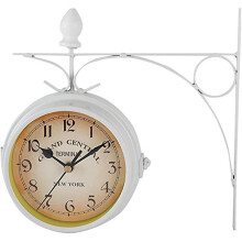 (WHITE) Double Sided Wall Clock, Station Clock Garden Clock Vintage Decoration