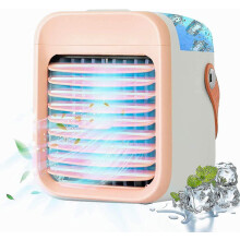(pink) Qinux Airgo Mini Air Cooler Portable Air Cooler Conditioning Fan Unit Chiller Purifier Desk Bedroom Study