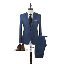 (Royal Blue, XL) Men Business Formal Suit Set Slim Fit Wedding Blazer Pants 2 Piece