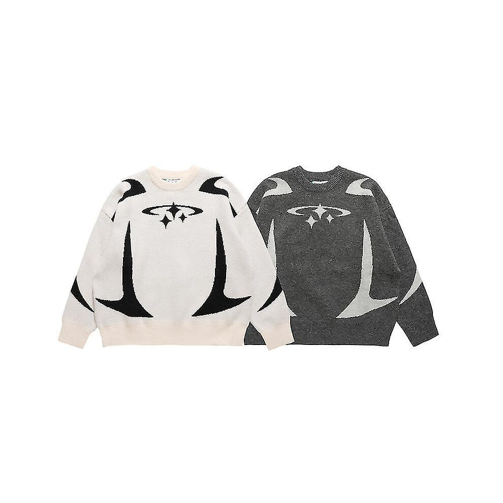 (, L) Men's Vintage Knitwear Y2k Stars Graphic Sweaters Winter Harajuku Oversized Pullover Sweater Black