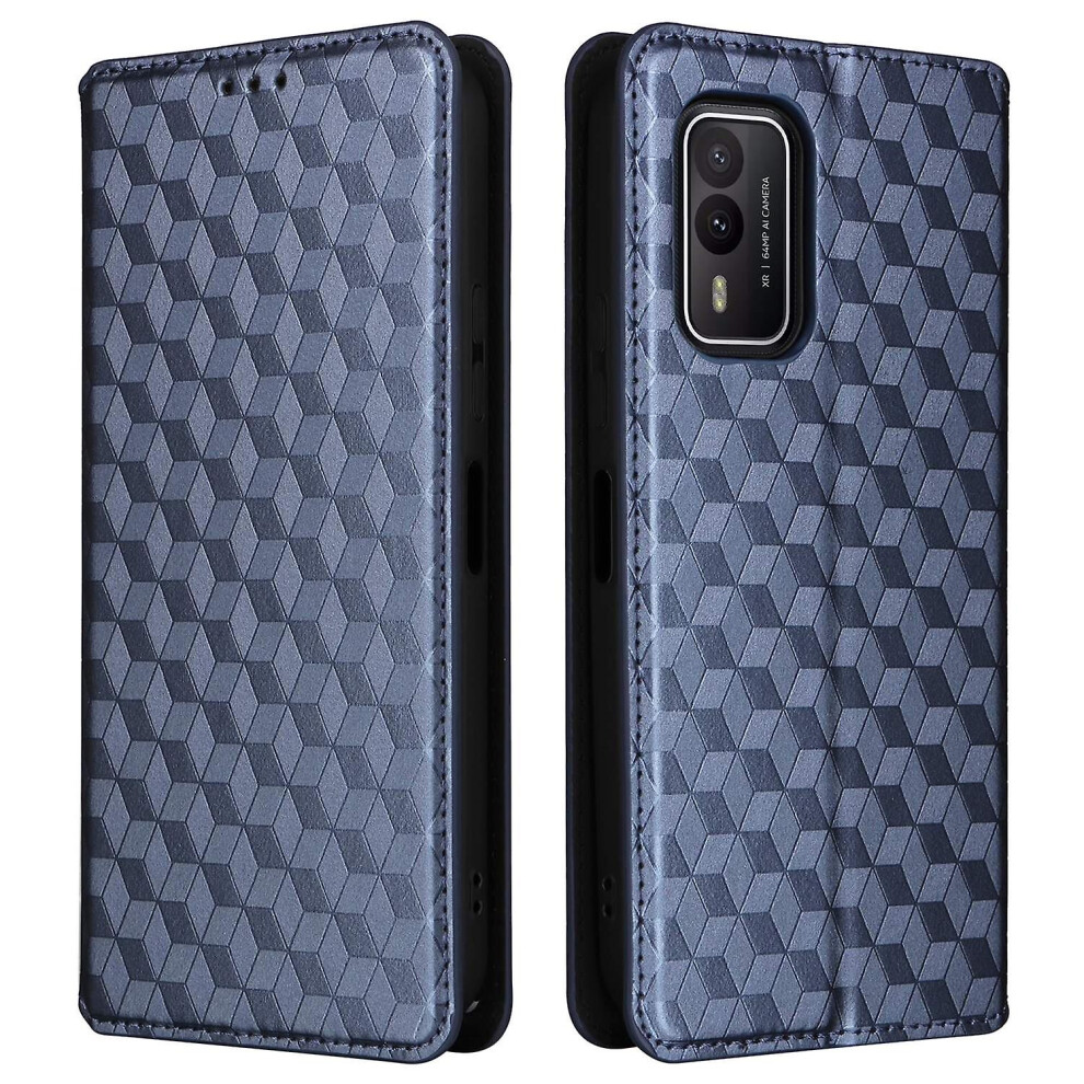 (Blue) Rhombus Imprinted Shell For Nokia Xr21 Bump Proof Phone Cover Stand Pu Leather Case Blue 8715748854977
