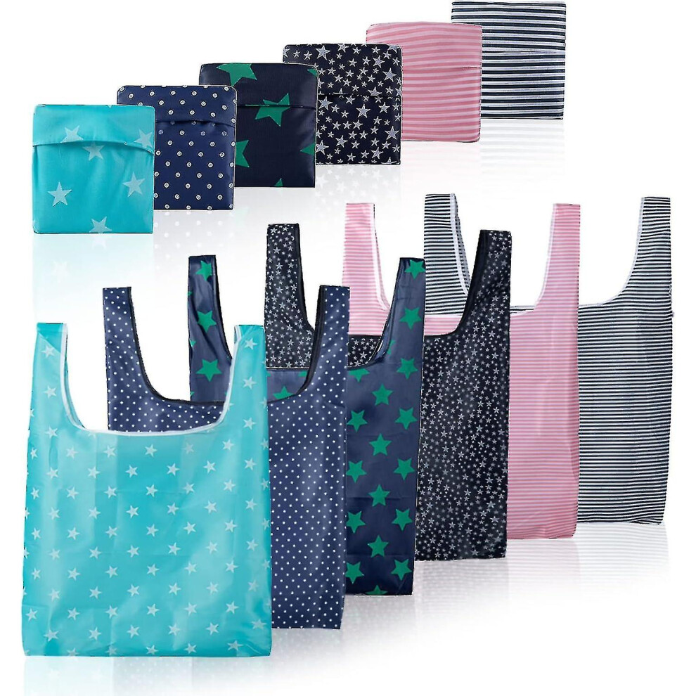 Pack Of 6 Foldable Shopping Bags Reusable Environmentally Friendly With Attached Bag For Shopping