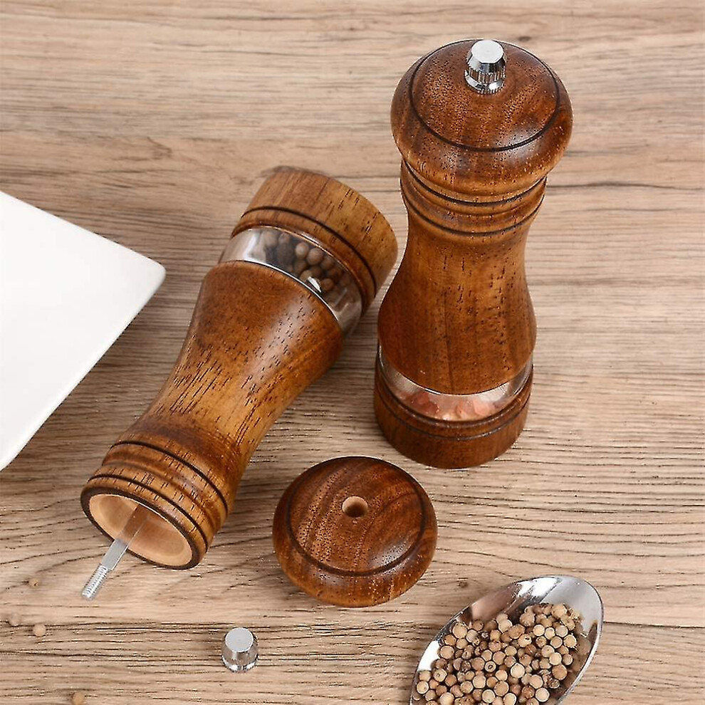 2pcs Manual Pepper And Salt Mill, Wooden Adjustable Pepper Grinder