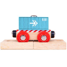 Bigjigs Rail Wooden Container Wagon (Blue) - Train Carriage Locomotive Track