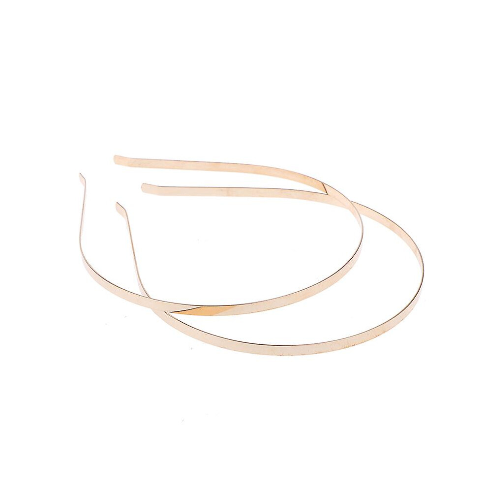 (Gold) 2Pcs 5Mm Headband Diy Metal Blank Hairband Hair Hoops Crafts Girls Headwear Gold