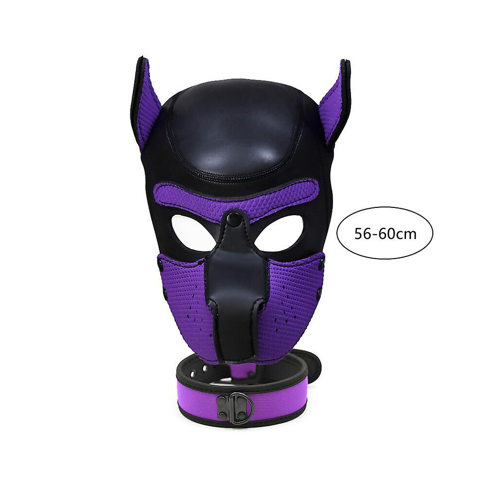 (Purple) Hot Fashion Dog Mask Puppy Cosplay Full Head For Padded Latex Rubber Role Play With Ears 10 Color Ahq Purple