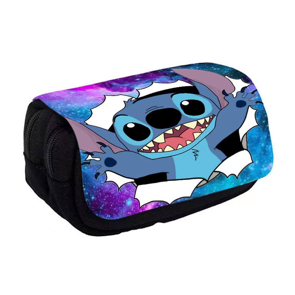(A) Kids Stitch Pencil Case Large Capacity Stationery Case Student Pen Pouch Double Layers Stationery Organizer