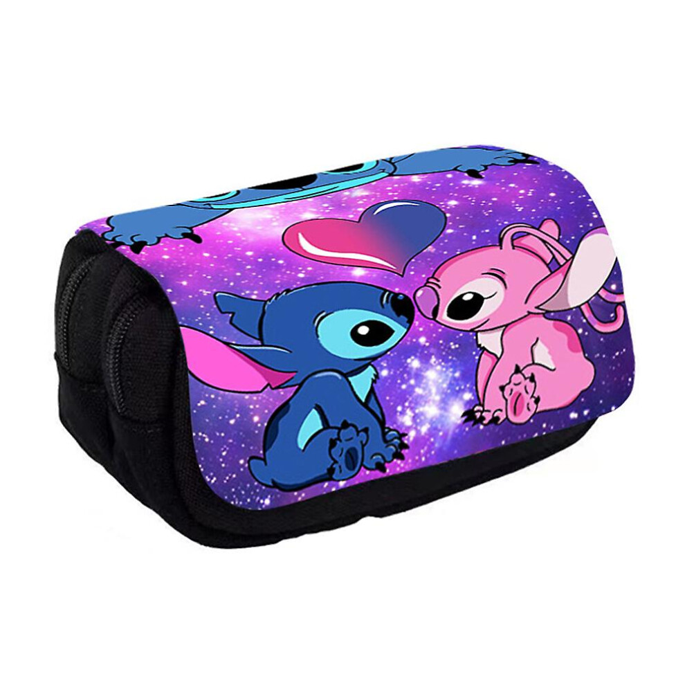 (C) Kids Stitch Pencil Case Large Capacity Stationery Case Student Pen Pouch Double Layers Stationery Organizer