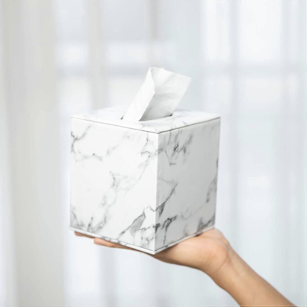 Konhill (As Show, One Size) Tissue Box Cover,Tissue Box Cover Square,Marble Stripes Tissue Box Cover,Tissue Box Holder For Bathroom Accessories,Pu Leather Tis