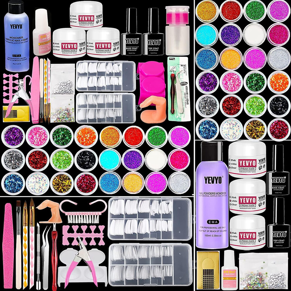Kryc-acrylic Nail Kit, Nail Kit For Beginners And Professional With Everything, Nail Starter Kit With Acrylic Powder Liquid Monomer, Nail Glitter And
