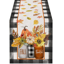 (C,275cm, One size) Fall Harvest Festival Table Runner Pumpkin Print Seasonal Rectangle Flax Thanksgiving Day Theme Autu