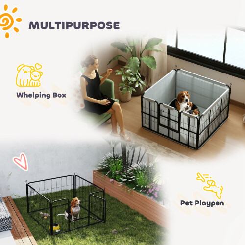 PawHut PawHut Whelping Box w/ Washable Whelping Pad, Wind-Resistant Cloth, Black 2