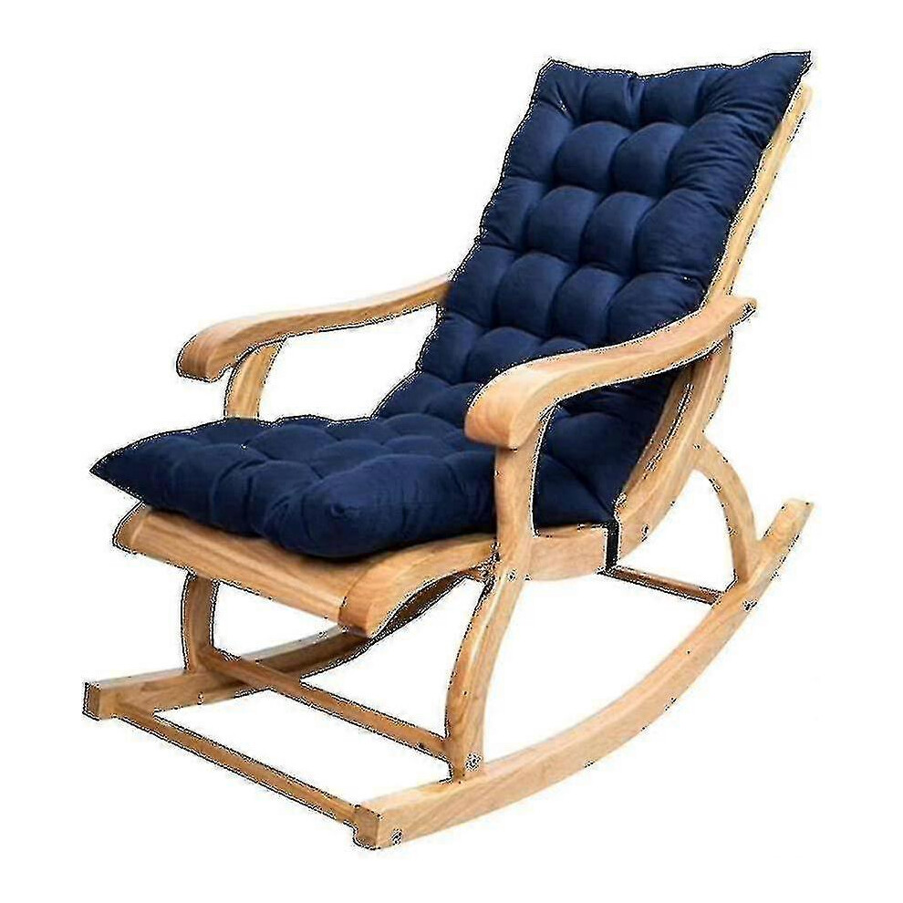 (As show, One size) Long Folding Recliner Rocking Chair Cotton Cushion Plush Cushion Bamboo Chair Cushion Wooden Folding