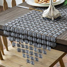 (Grey, LxW: 13x52") Rectangular Table Runner Luxury Dresser Tablecloth Runners Hollow Home Decor