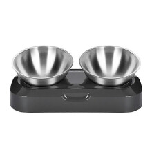 (Double Bowl, One size) Raised Cat Bowl, Stainless Steel Cat Dish for Food Water Anti Vomiting Elevated Slanted Tilted 15