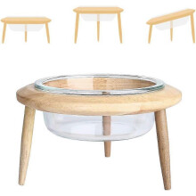 (Clear, Large) HCHLQLZ Glass Adjustable Elevated Raised Pet Bowl with Wood Stand for Cats and Dogs No Spill Pet Food Water Feeder (3 installation methods for differ
