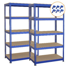 Monster rekken 2 x blauw rekken eenheid 5 Tier Garage opslag magazijn rekken 75 x 150 x 30cm