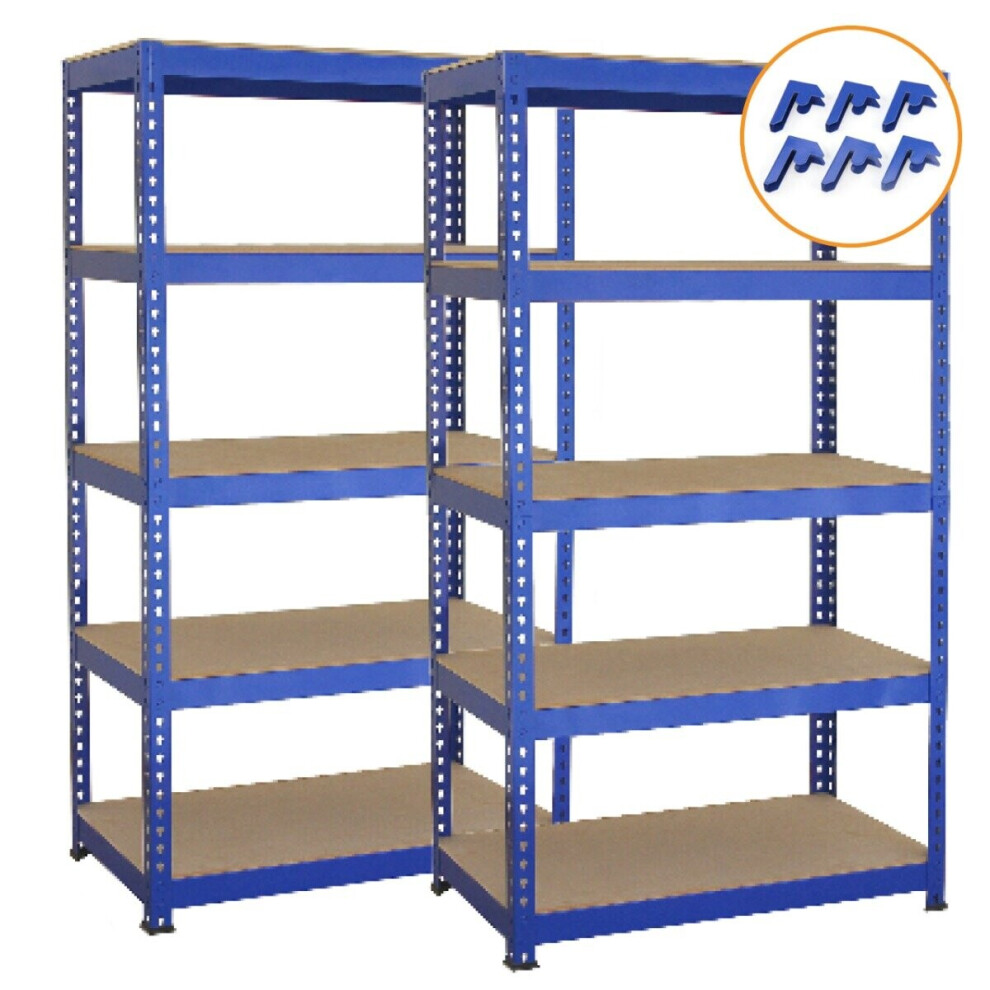 2 x Blue Racking Unit 5 Tier Garage Storage Warehouse Shelving 75 x 150 x 30cm