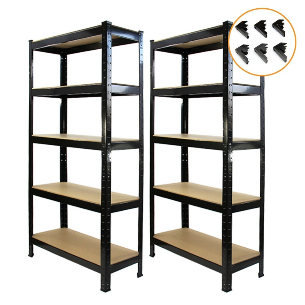 2 x Black Racking Unit 5 Tier Garage Storage Warehouse Shelving 75 x 150 x 30cm