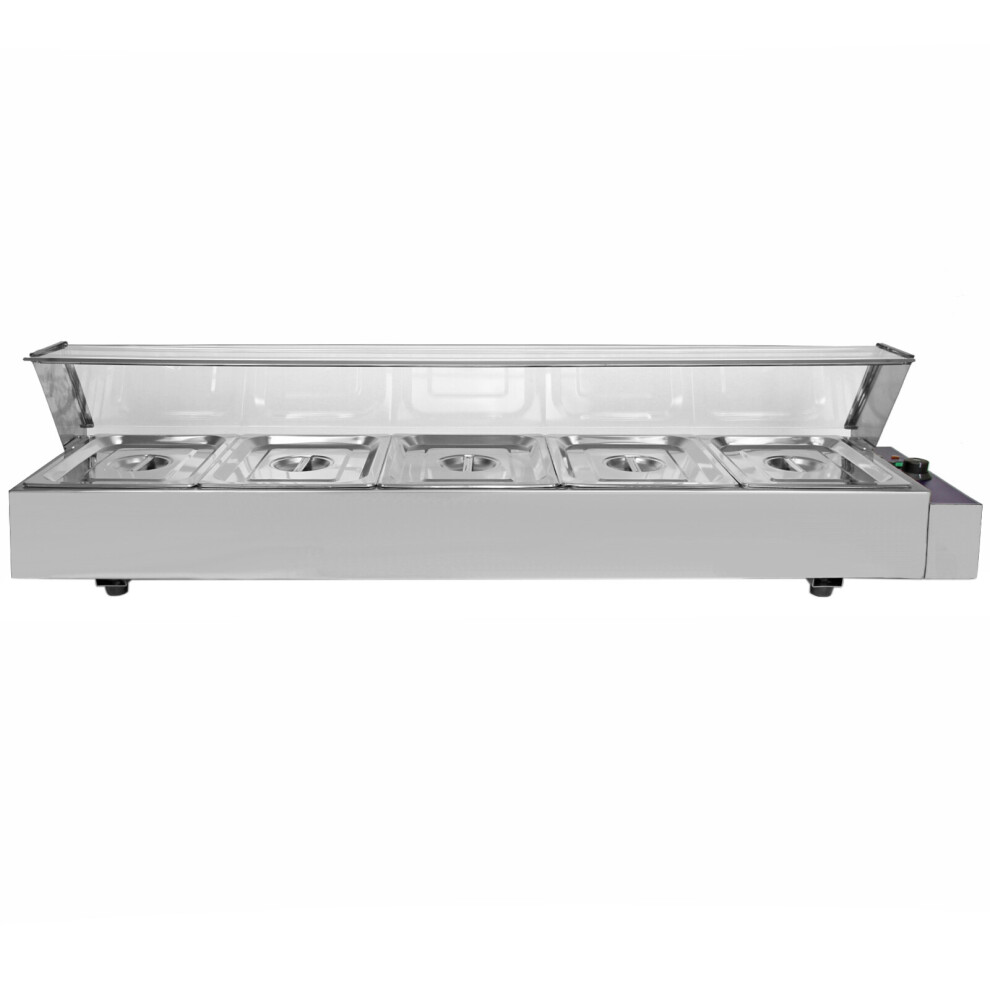 Bain Marie 5 Gastronorm Pans Stainless Steel Pot Wet Well Hot Food Display Glass