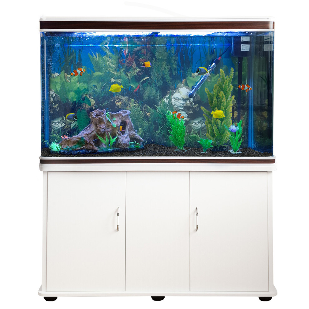 Aquarium Fish Tank Cabinet Complete Set Up White Tank/Black Gravel