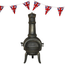 Cast Iron Chiminea Garden Heater Log Fire Pit Burner Chimenea Union Jack Bunting