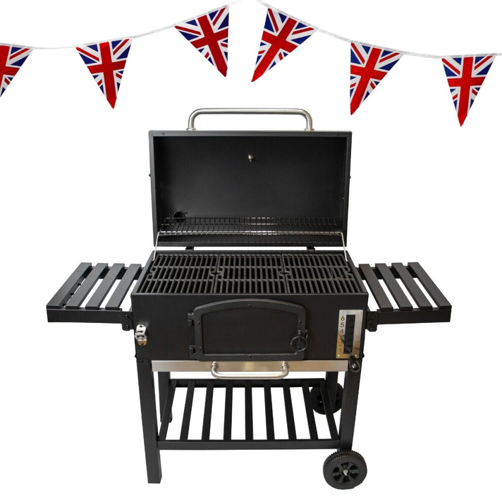 XXL BBQ Smoker Charcoal Barbecue Grill Portable Garden & Union Jack Flag Bunting