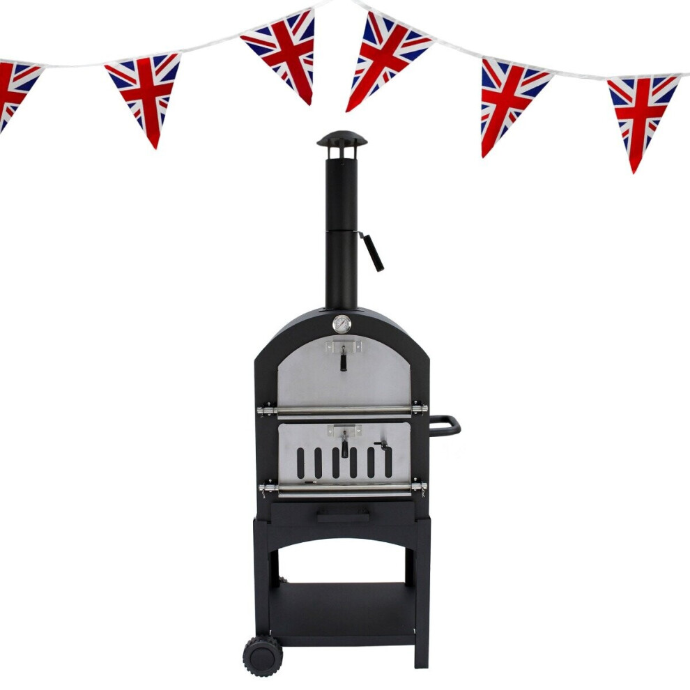 Outdoor Pizza Oven Portable Charcoal BBQ Smoker Cooker & Union Jack Flag Bunting