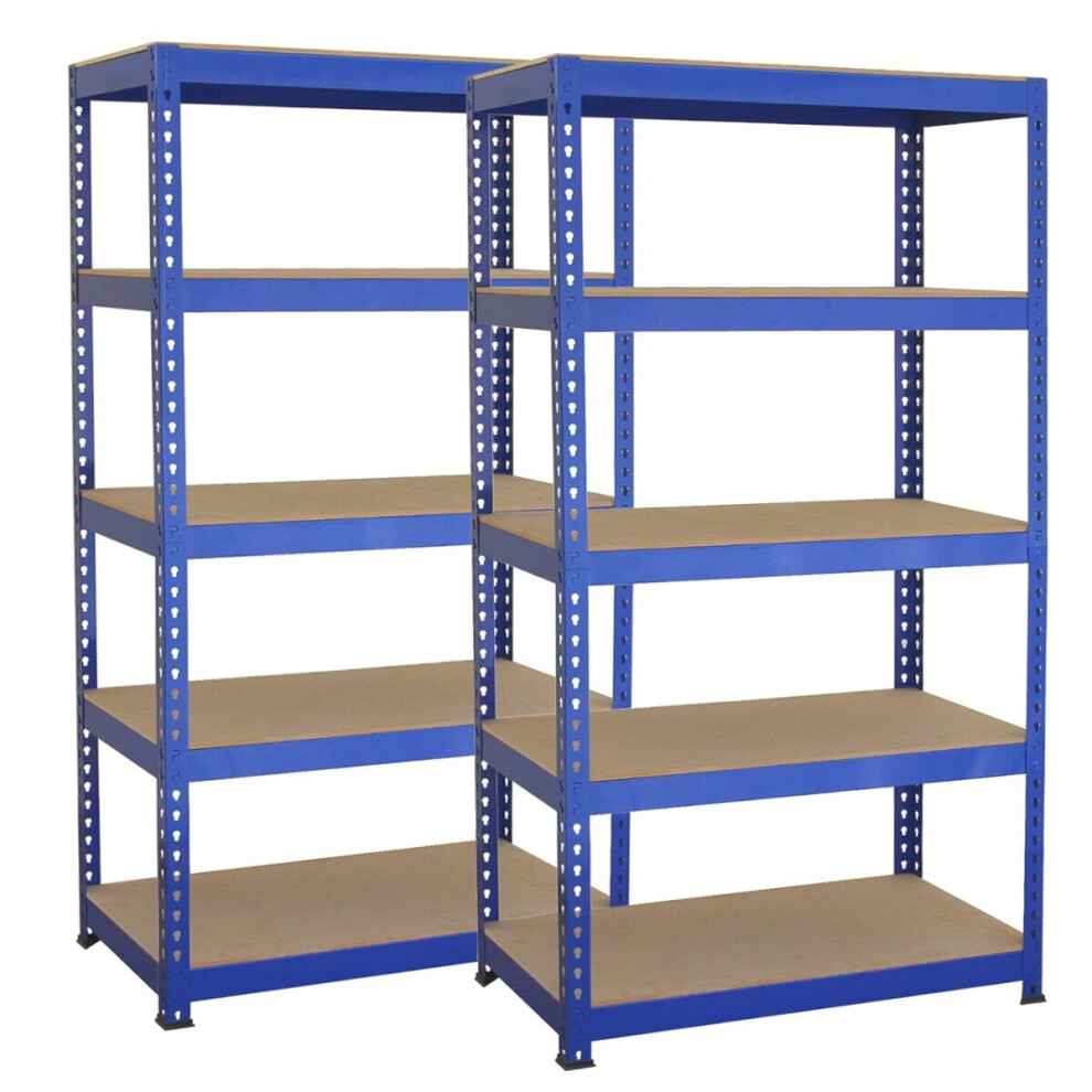 2 x Blue Racking Unit 5 Tier Garage Storage Warehouse Shelving 75 x 150 x 30cm
