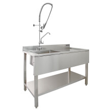 Commercial Sink Catering Kitchen RH Drainer 1.0 Bowl & Pre-Rinse Spray Mixer Tap