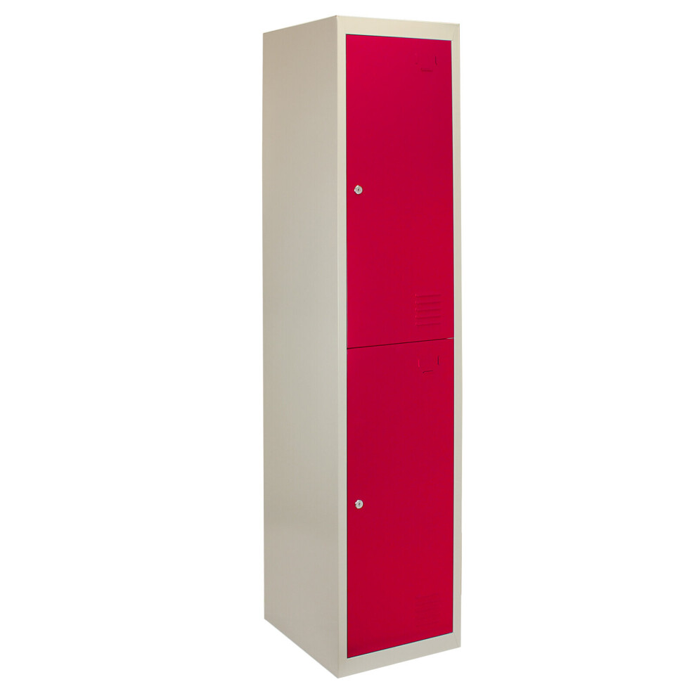 Metal Lockers 2 Doors Steel Flatpack Storage Lockable Gym School Red – 45cm D