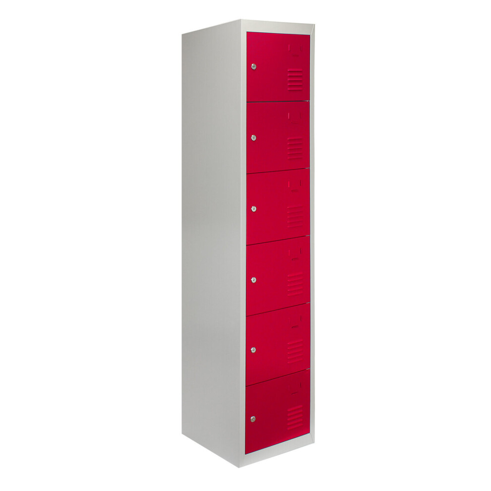 Metal Lockers 6 Doors Steel Flatpack Storage Lockable Gym School Red – 45cm D