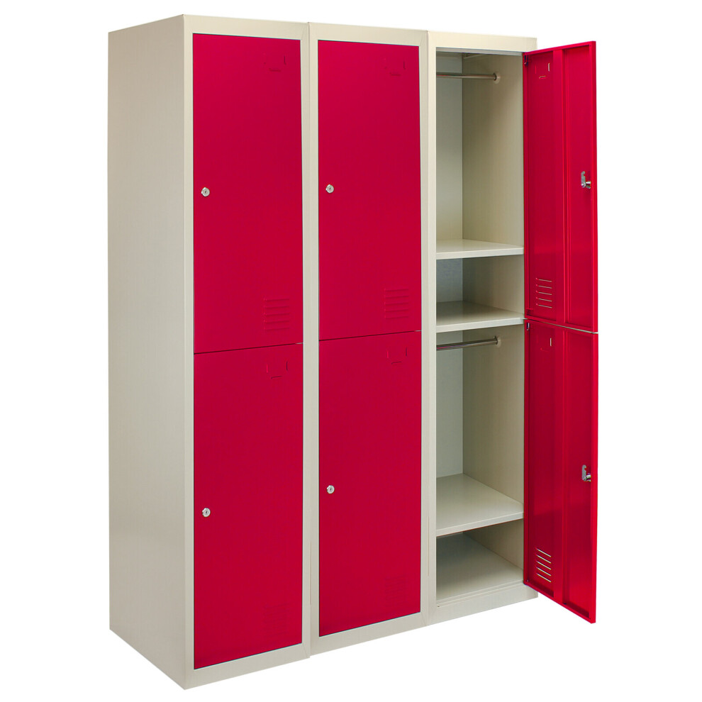 Metal Lockers 2 Doors Steel Staff Storage Lockable Gym School Changing Room Red