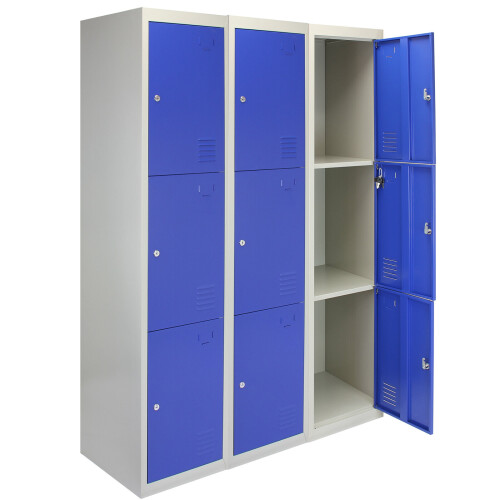 MonsterShop Storage Metal Lockers Lockable 3 x 3 Doors Flat Packed Units Gym Changing Room