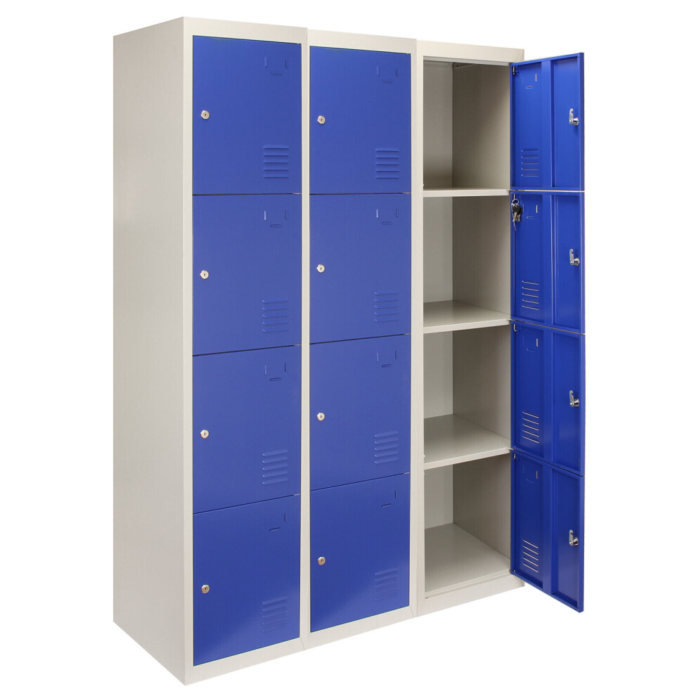 Steel Lockers 4 Doors Metal Staff Storage Lockable Gym Changing Room School Blue