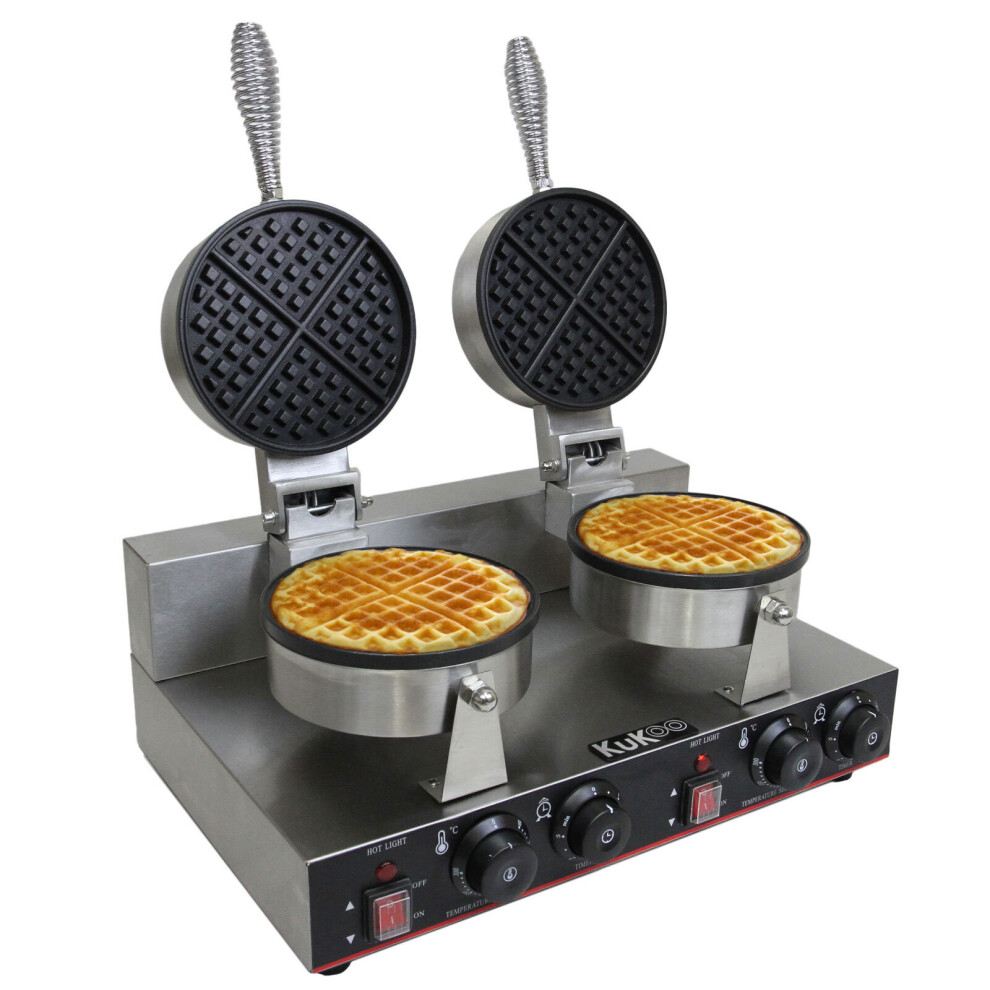 KuKoo Double Waffle Maker Commercial Catering Kitchen Non-Stick Plates