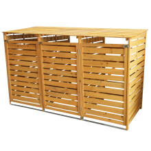 Driedubbele opslag voor rolcontainers | Houten berging voor tuincontainers