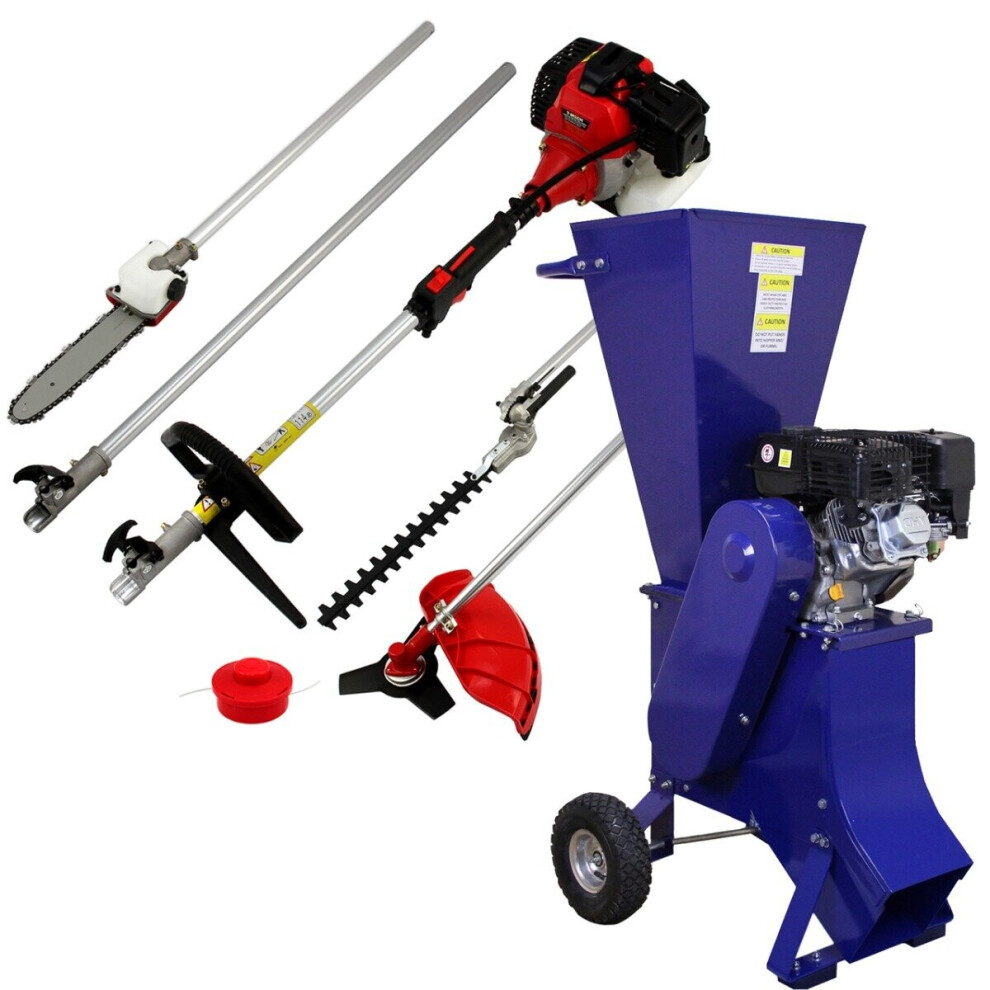 T-Mech 5 In 1 Multi Tool 52Cc & 15Hp Wood Chipper Petrol Garden Cutter Shredder Trimmer