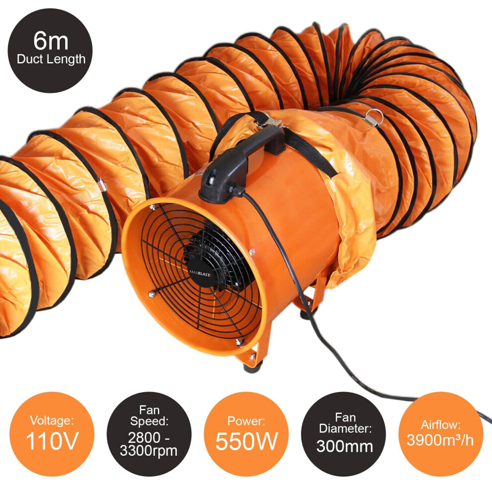 Dust Extractor Ventilation Fan 300mm 110V Portable 6m Ducting Workshop Blower