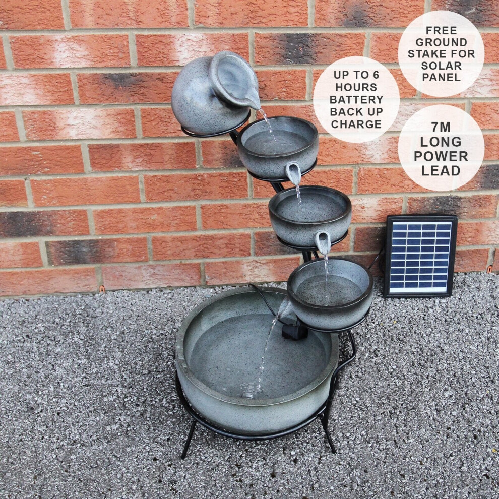 Water Feature Fountain Solar Powered Outdoor Garden Cascade Tiered Patio