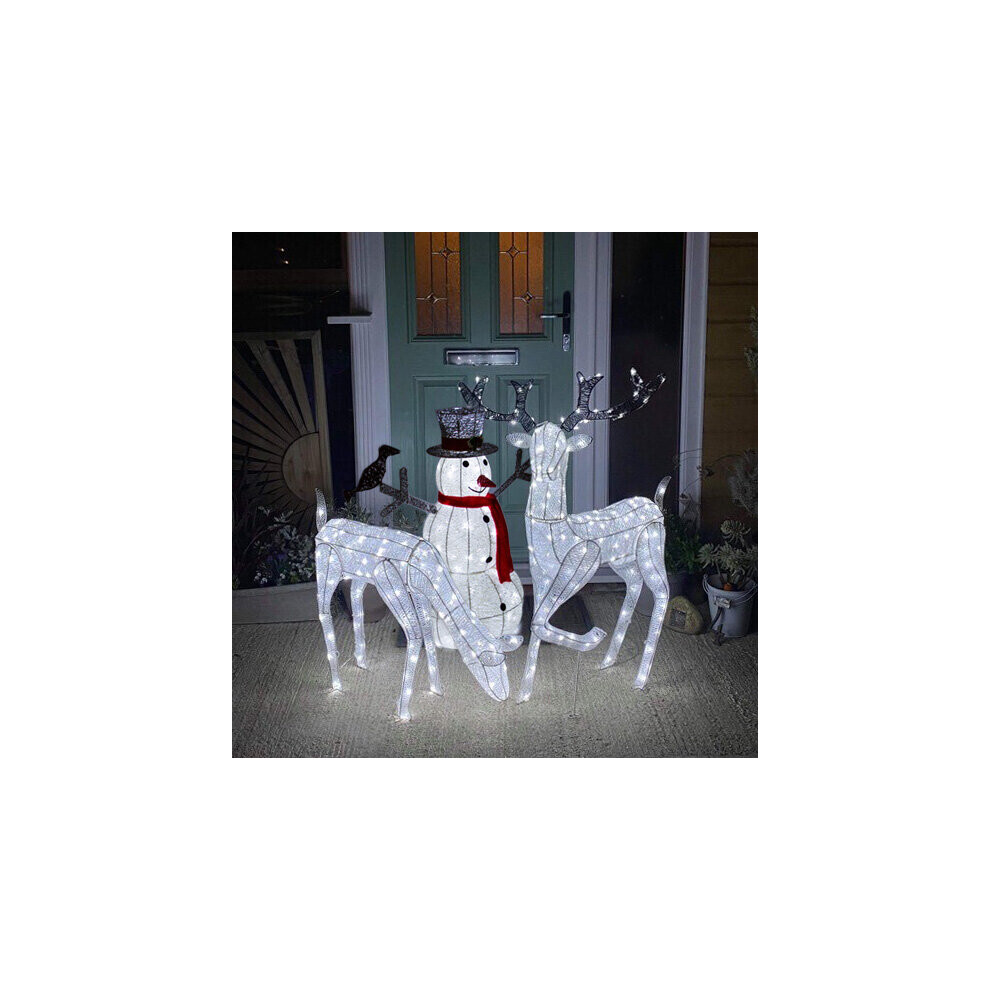 Outdoor Christmas Reindeer LED Light Up Stag, Doe & Snowman Set
