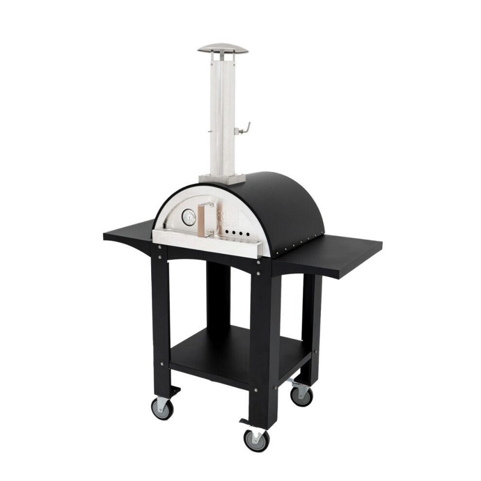 Four à pizza sur pied extra large en acier BBQ 2 stations de préparation en bois portable