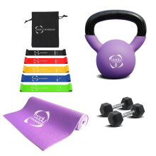 Domácí silový trénink 5kg činka 8kg kettlebell jógová podložka sada odporových gum