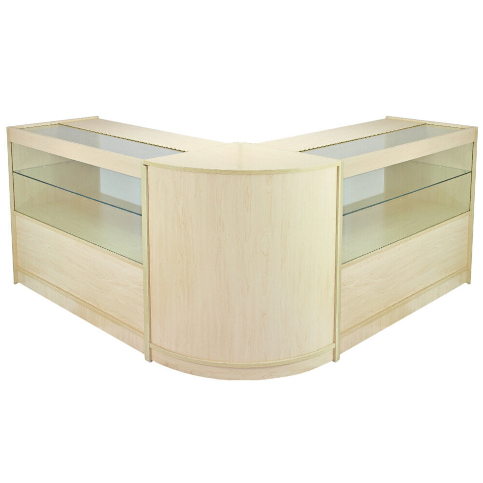 MonsterShop Gemini Retail Display Shop Counters Set & Glass Showcase Cabinet Units, Maple