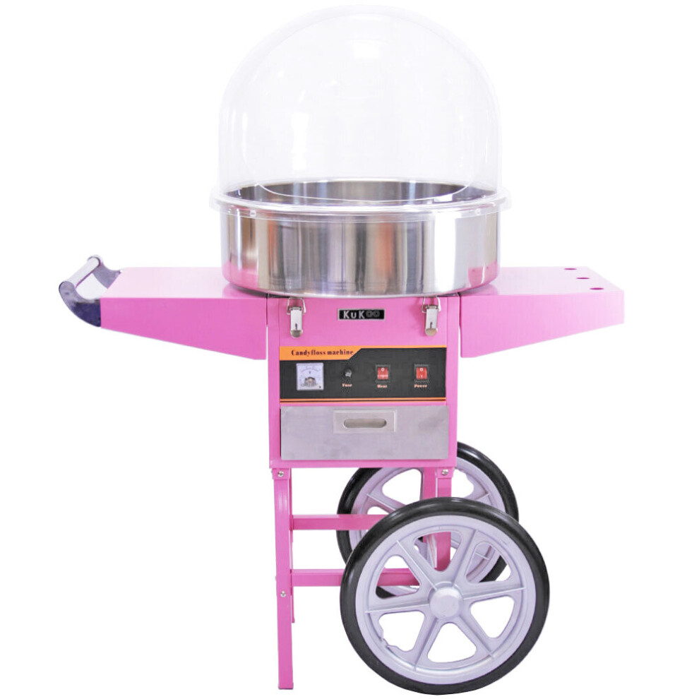 Candy Floss Machine Cotton Candy Maker Electric + Pink Cart & Acrylic Dome
