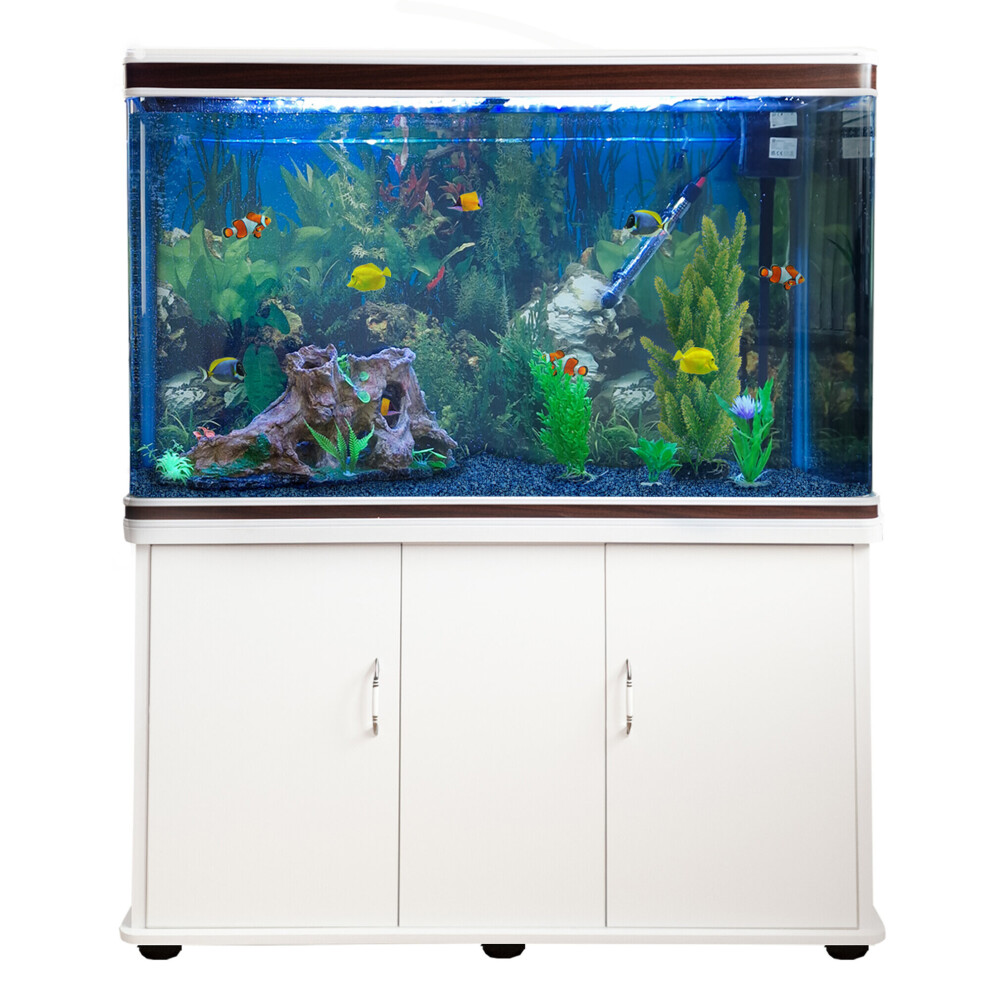 Fish Tank Aquarium White Cabinet Complete Set Up Tropical Marine 4ft 300 Litre