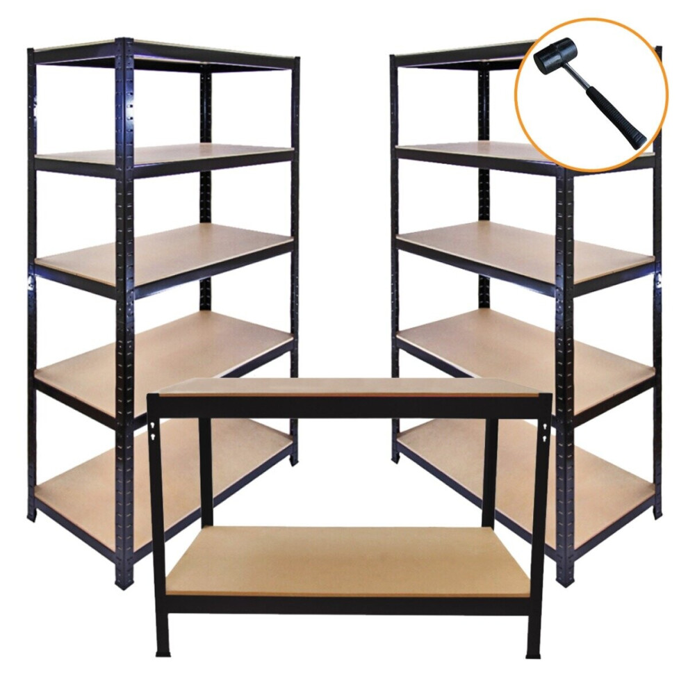 3 x Black Racking Unit 90cm 5 Tier & Workbench Garage Storage Warehouse Shelving