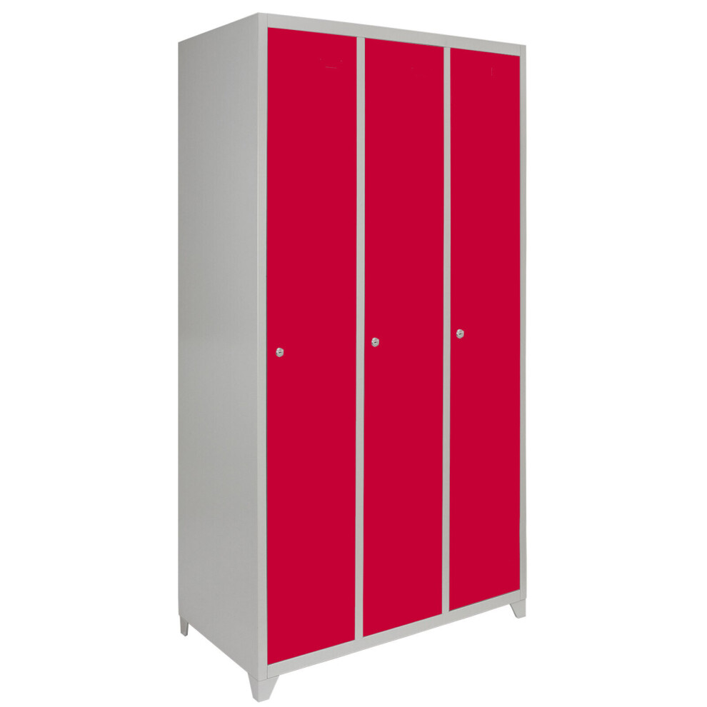 Metal Lockers 3 Doors Steel Staff Storage Lockable Gym Changing Room School Red