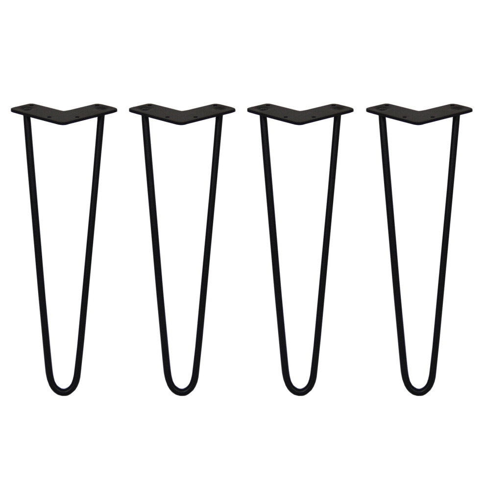 4 X Hairpin Legs / Hair Pin Legs Set Furniture Desk Table 16" 2 Prong 10Mm Black 5055986112792